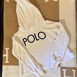 Polo by Ralph Lauren Cropped White Hoodie with Navy Polo Accents
